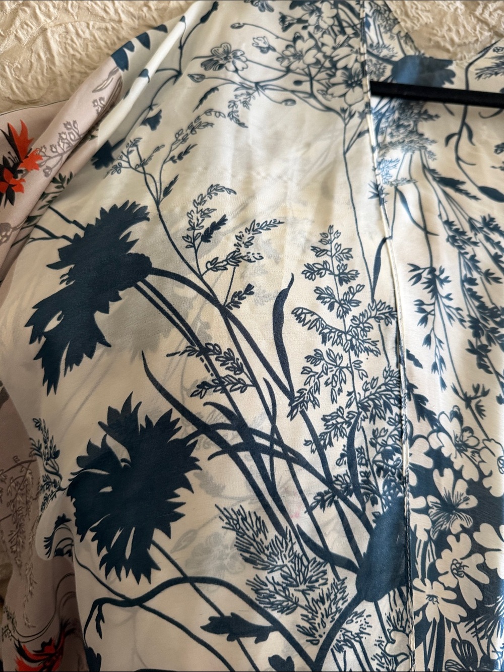 Sheer Kimono Cover-Up in Cream, Navy & Orange exquisite washable lightweight - Picture 9 of 17